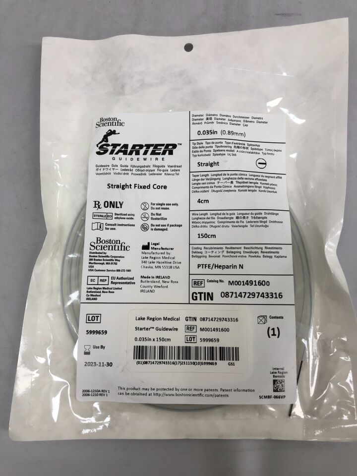 49160 - BOSTON SCIENTIFIC - Starter Guidewire PTFE Coated, Straight Fixed Core, 0.035in diameter, 150cm length, (EA) - ( Expiry Date: 2023-11-30 )