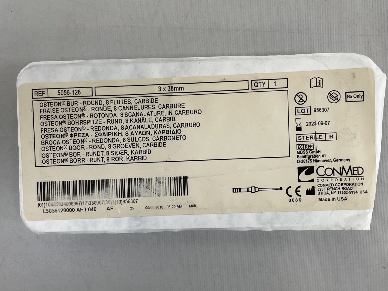 5056-128 - CONMED - OSTEON BUR ROUND, 8 FLUTES, 3mm X 38mm, (EA) - ( Expiry Date: 2023-09-07 )