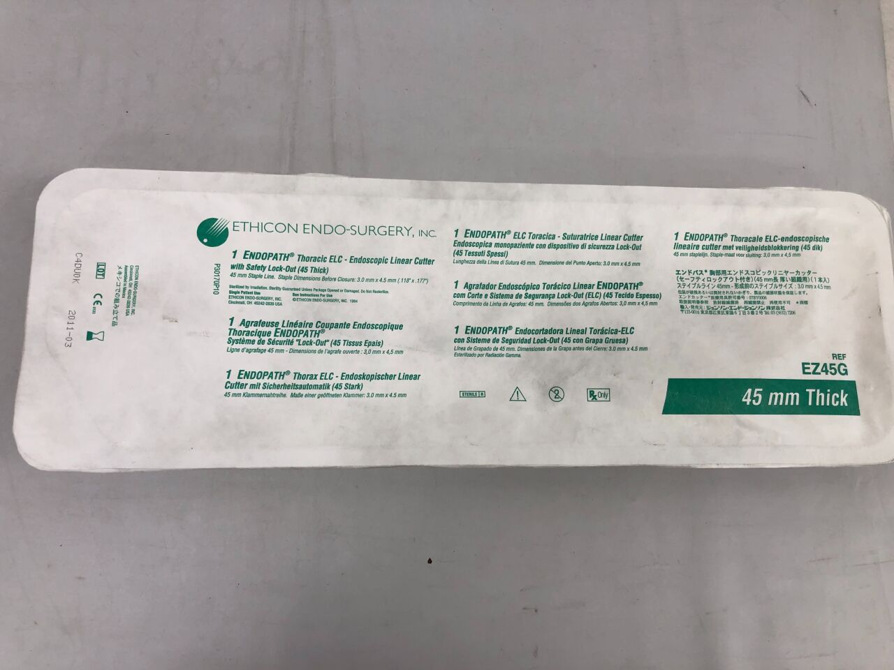 EZ45G - ETHICON - Endopath Thoracic ELC-Endoscopic Linear Cutter with Safety Lock-Out, 45mm thick, (EA) - ( Expiry Date: 2011-03-31 )
