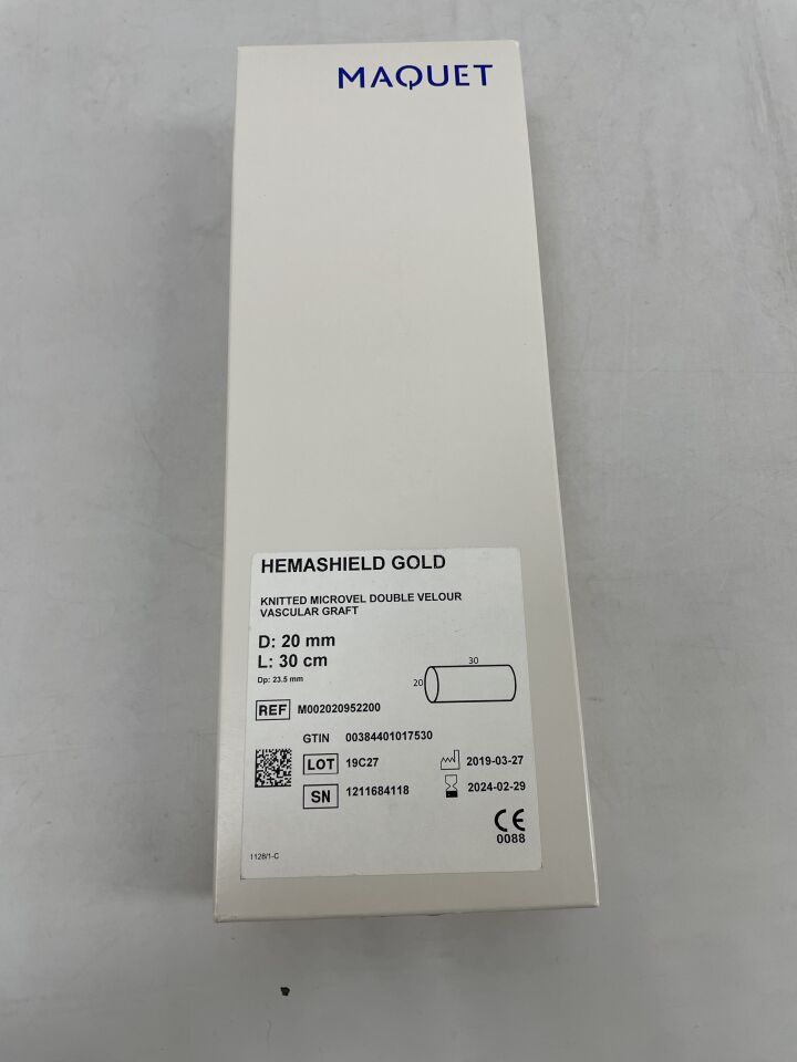 M002020952200 - MAQUET - Hemashield Gold Knitted Microvel Double Velour Vascular Graft, 20mm x 30cm, () - ( Expiry Date: 2024-02-29 )
