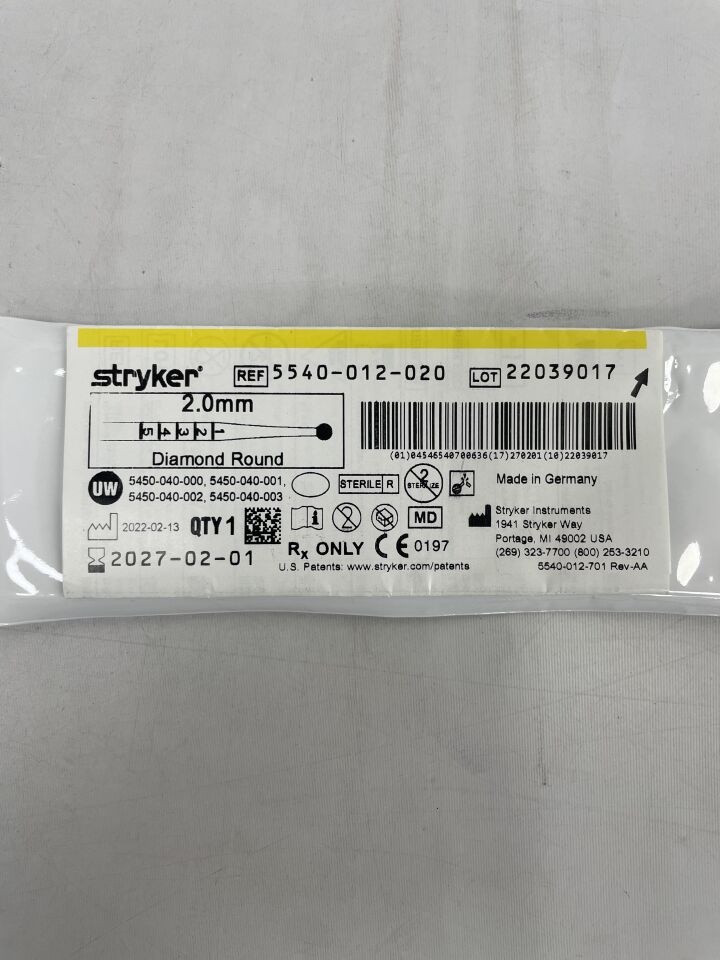 5540-012-020  -  STRYKER  -  s2 diamond round bur 2.0mm , ( EA )  -  ( Expiry Date : 2027-02-01 )