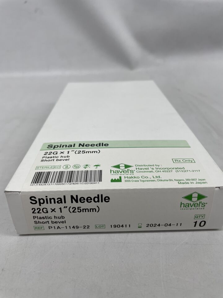 P1A-1149-22 - HAKKO - Spinal Needle, Plastic Hib, Short Bezel, 22g x 25mm, (BX/10) - ( Expiry Date: 2024-04-11 )