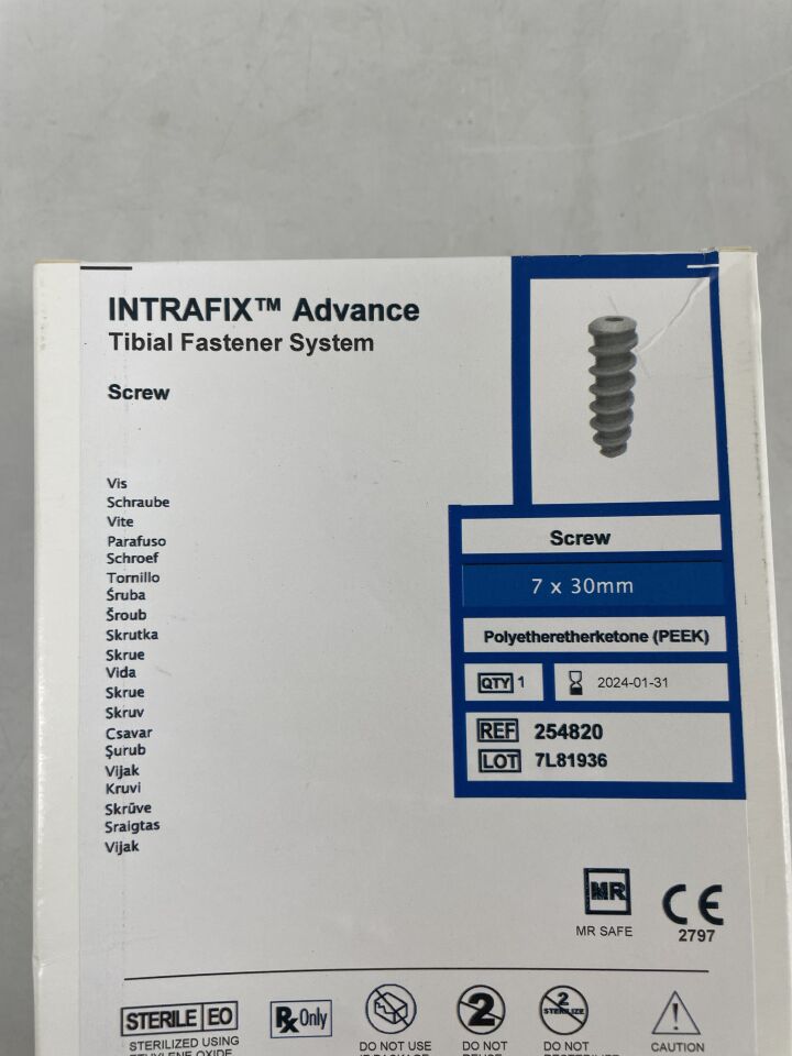 254820 - MEDOS - INTRAFIX Advance Tibial Fastener System Screw 7 x 30mm PEEK, (EA) - ( Expiry Date: 2024-01-31 )