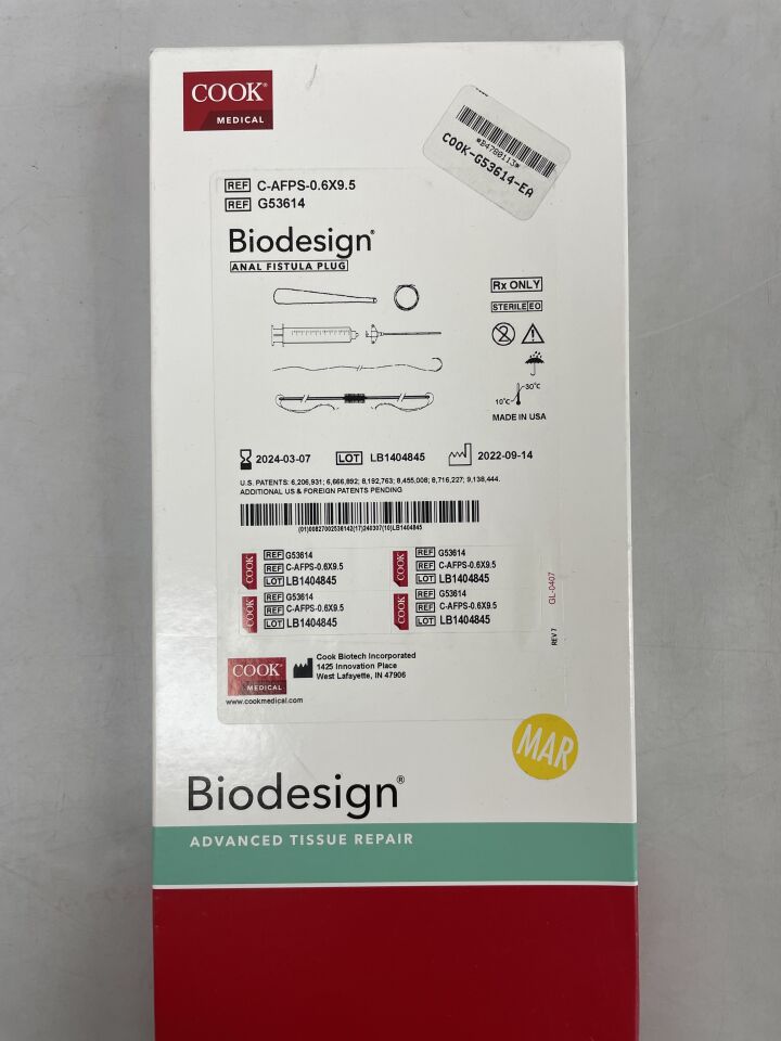 G53614 - COOK - Biodesign Anal Fistula Plug - C-AFPS-0.6X9.5 - 0.6cm X 9.5cm, () - ( Expiry Date:  )