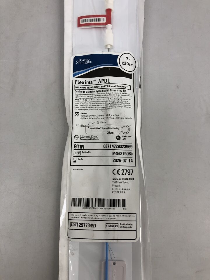 27508 - BOSTON SCIENTIFIC - Sistema de catéter de drenaje Flexima APDL, conector flexible de bucle estrecho con bloqueo y punta TempTip, 7 F x 20 cm, (unidad) - (Fecha de caducidad: 14/07/2025)