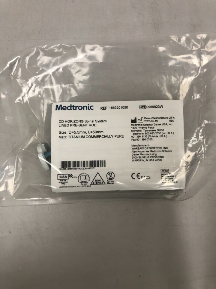 1553201050  -  MEDTRONIC  -  CD Horizon Spinal System, Lined Pre-Bent Titanium Rod, 5.5mm diameter X 50mm length , ( EA )  -  ( Expiry Date : 2099-01-01 )