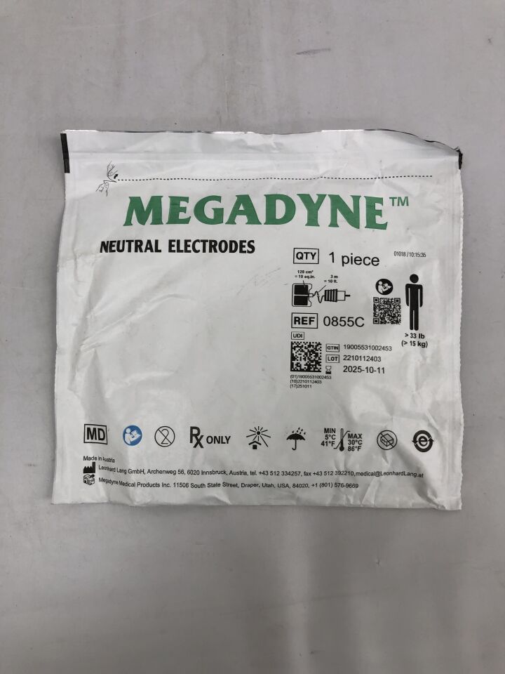 0855C - LEONHARD LANG - Megadyne Neutral Electrodes, For Persons More than 33lb, (EA) - ( Expiry Date: 2025-10-11 )