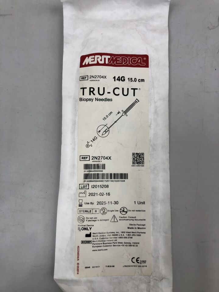 2N2704X - MERIT - Aguja de biopsia Tru-Cut, 14 G x 15 cm de longitud, (unidad) - (Fecha de caducidad: 30/11/2025)