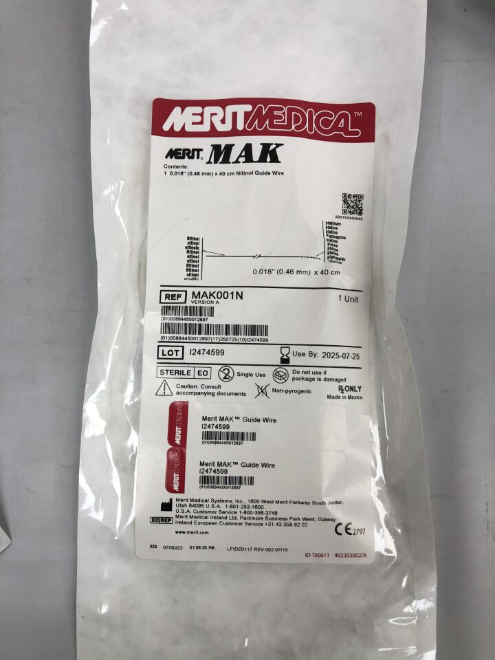 MAK001N - MERIT - Guía de nitinol MAK, 0,018 pulg. x 40 cm (unidad) - (Fecha de caducidad: 25/07/2025)