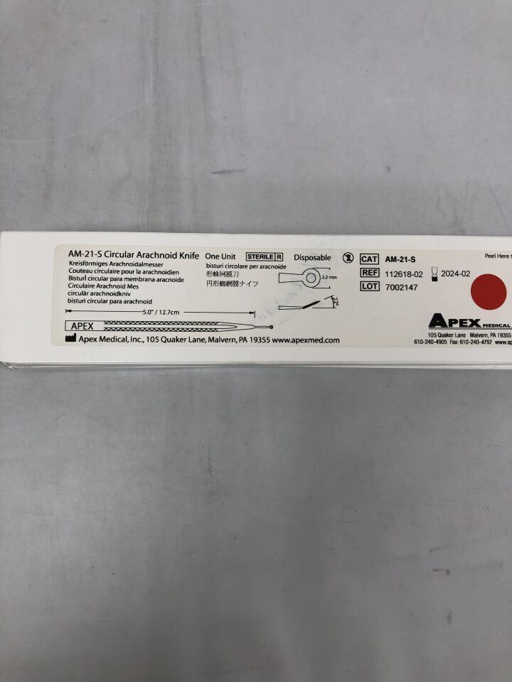112618-02 - APEX - AM-21-S Circular Arachnoid Knife, 2.2mm diameter, 22 degree angle, 5in length, (BX/1) - ( Expiry Date: 2024-02-01 )