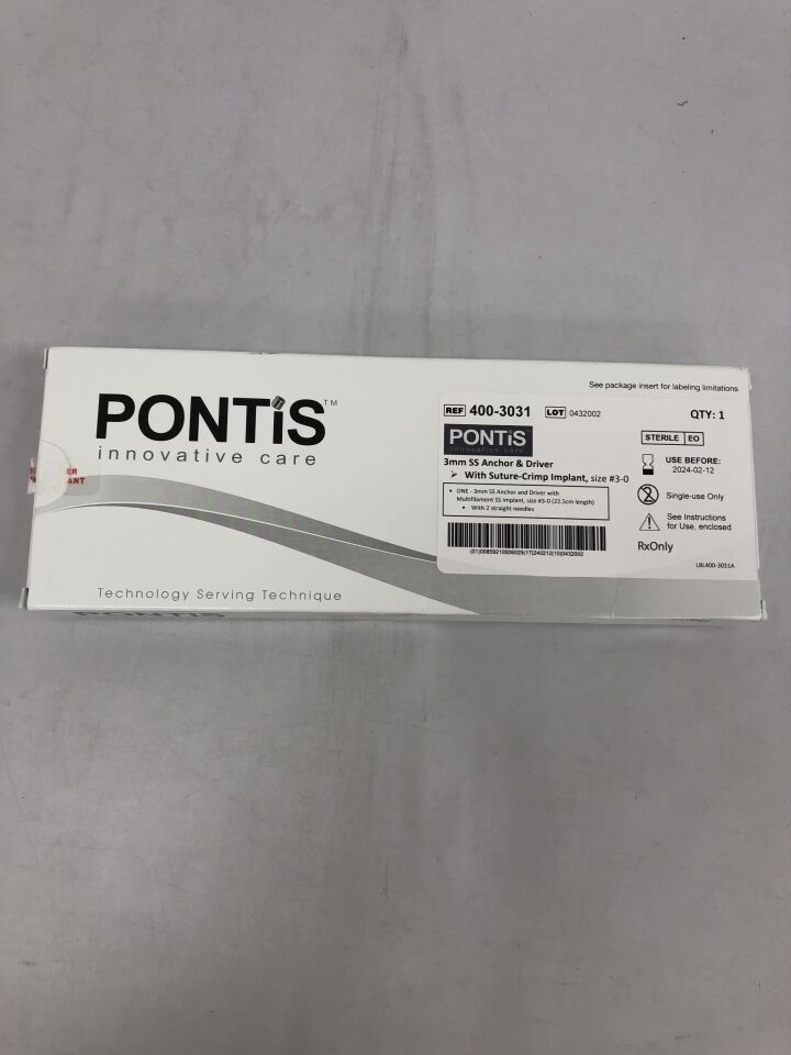400-3031 - PONTIS - 3mm SS Anchor and Driver with suture-crimp implant, Size #3-0, (BX/1) - ( Expiry Date: 2024-02-07 )