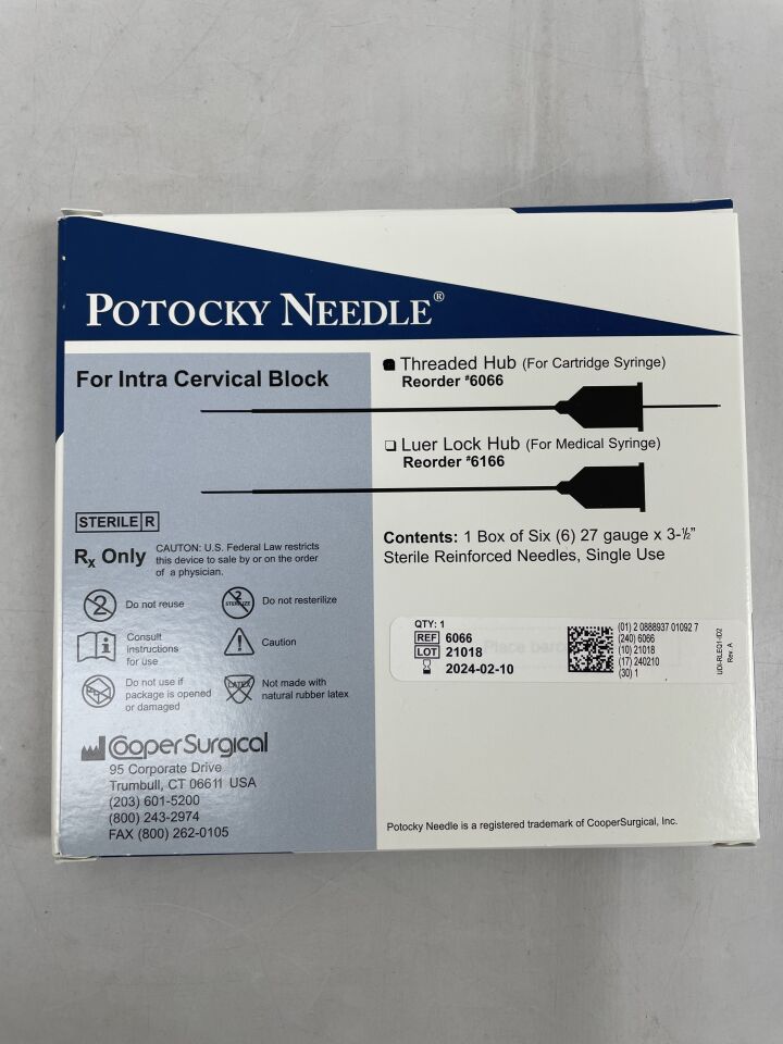 6066 - COOPER SURGICAL - Potocky Needle For Intra Cervical Block, THREADED HUB, (EA) - ( Expiry Date: 2024-02-10 )