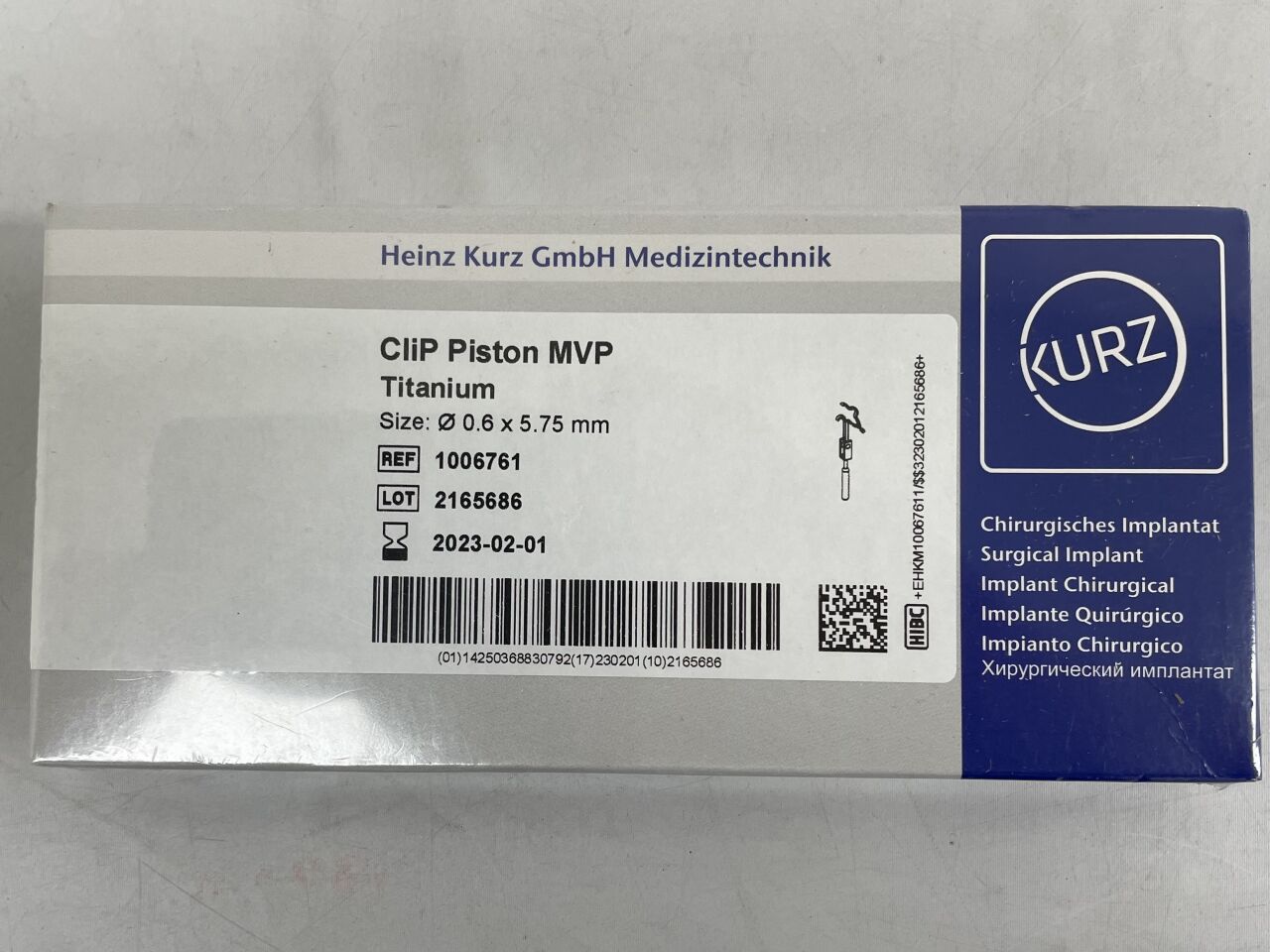 1006761 - KURZ - Clip Piston MVP, Titanium, .6 x 5.75mm, (EA) - ( Expiry Date: 2023-02-01 )