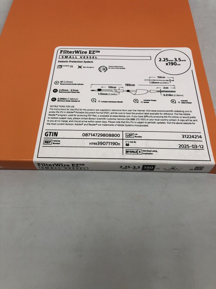 39071190 - 波士頓科學 - FilterWire EZ 小血管栓塞保護系統，2.25mm-3.5mm 190cm，（盒/1）-（有效期至：2025-03-12）