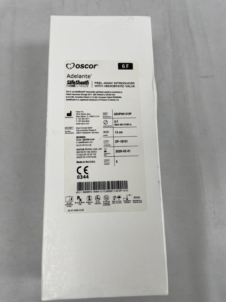 ASUP061318P - OSCOR - Adelante SafeSheath Ultralite 剝離式導入器，帶止血閥，6F，（BX/5）-（有效期至：2028-02-01）