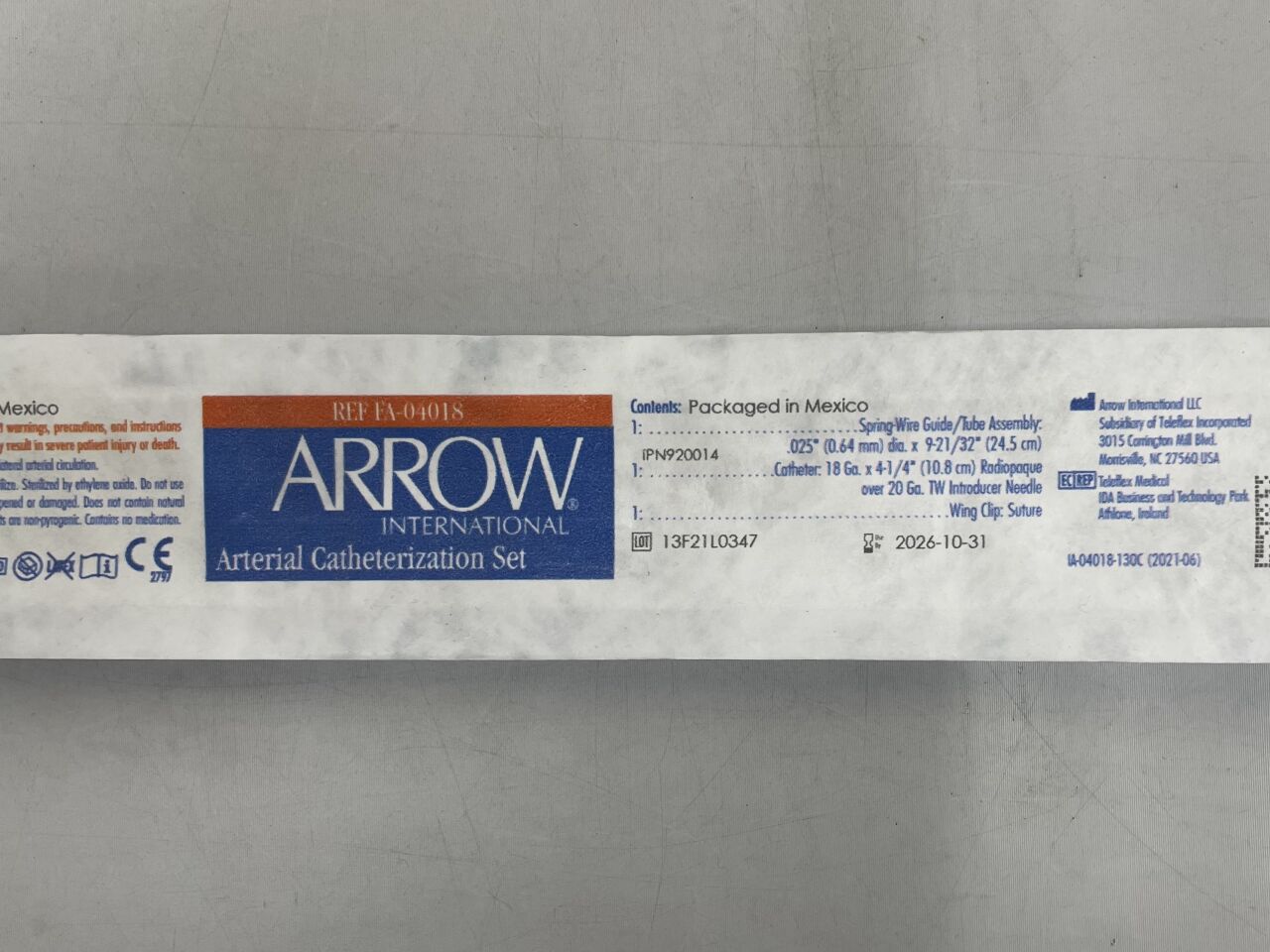 FA-04018 - ARROW - Artery Catheterization Set 18G, (EA) - ( Expiry Date: 2026-10-31 )