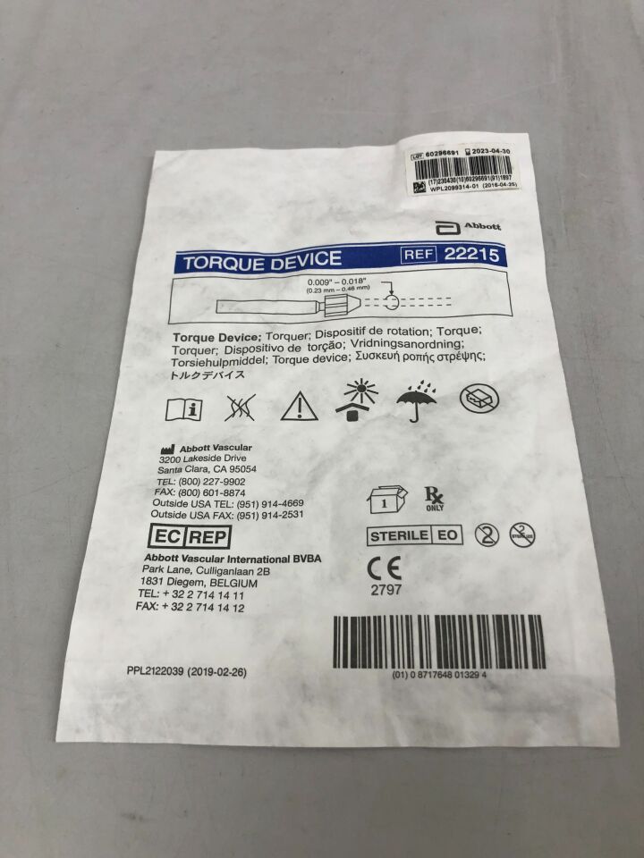 22215 - ABBOTT - Torque Device, 0.009in-0.018in diameter, (EA) - ( Expiry Date: 2023-04-30 )