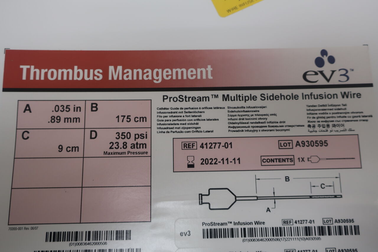 41277-01 - EV3 - ProStream Multiple Sidehole Infusion Wire, .035" x 175cm x 9cm, () - ( Expiry Date:  )