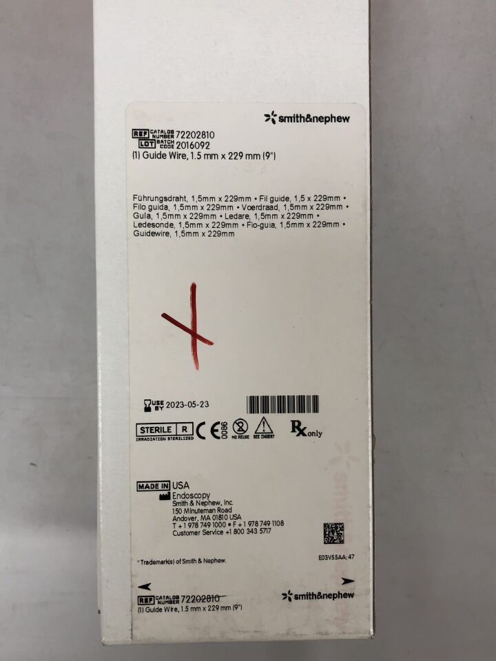 72202810 - SMITH & NEPHEW - guide wire, 1.5 mm x 229", (BX/1) - ( Expiry Date: 2023-05-23 )