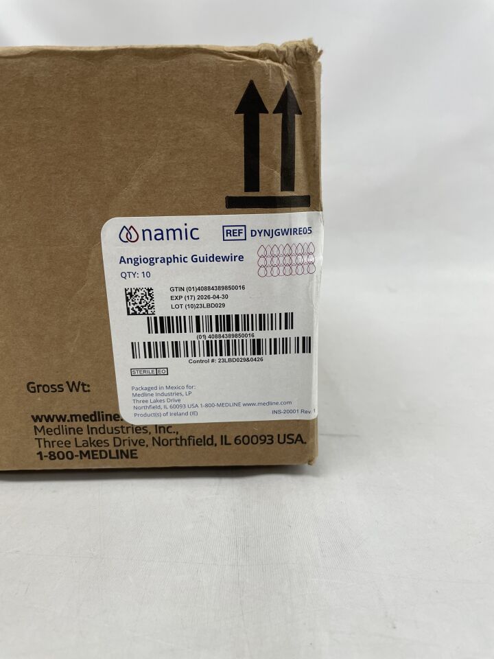 DYNJGWIRE05 - MEDLINE - Guía angiográfica Namic de acero inoxidable, 0,889 mm de diámetro, 150 cm de longitud (caja de 10) - (Fecha de caducidad: 30/04/2026)