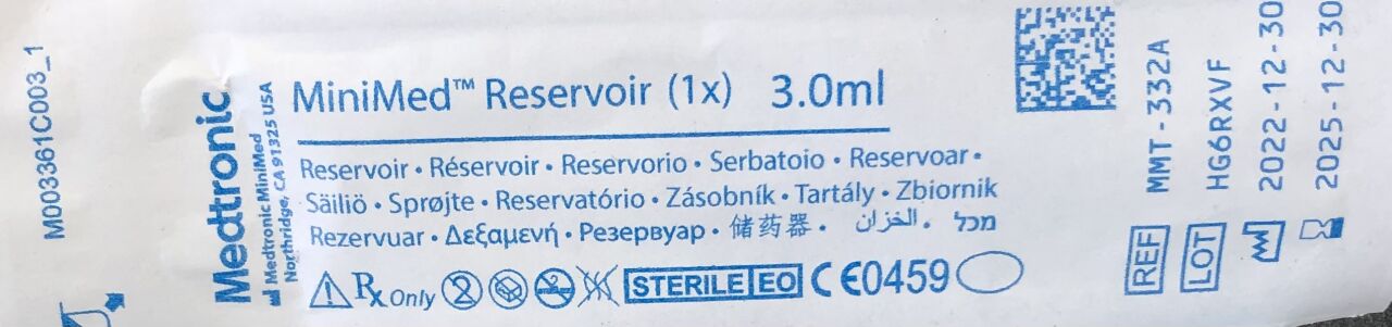 MMT-332A  -  MEDTRONIC  -  MiniMed Insulin Reservoir, holds 3.0ml , ( EA )  -  ( Expiry Date : 2025-12-30 )