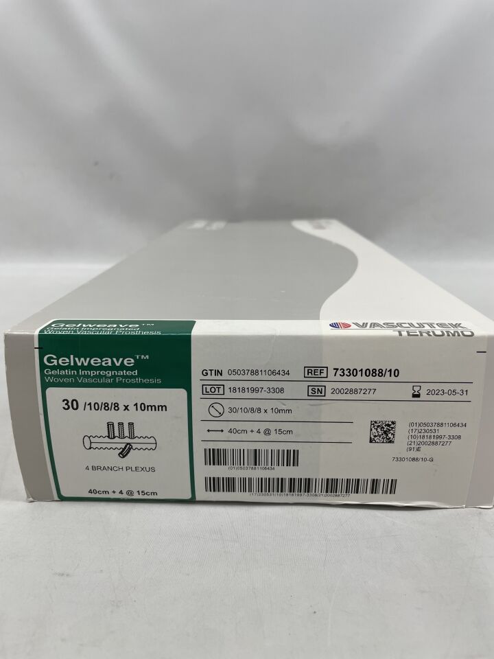 73301088/10 - TERUMO - vascutek gelweave plexus vascular graft, 4 branch, 30mm, (BX/1) - ( Expiry Date: 2023-05-31 )