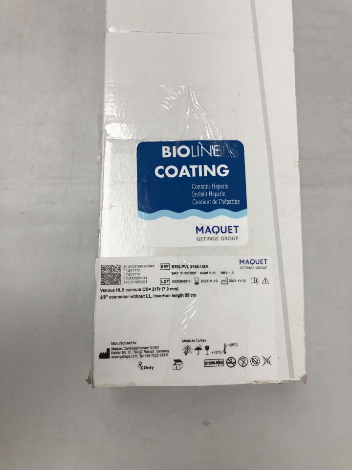 BEQ-PVL-2155-USA - MAQUET - venous hls cannula, bioline, 21f x 55cm, () - ( Expiry Date: 2023-11-10 )