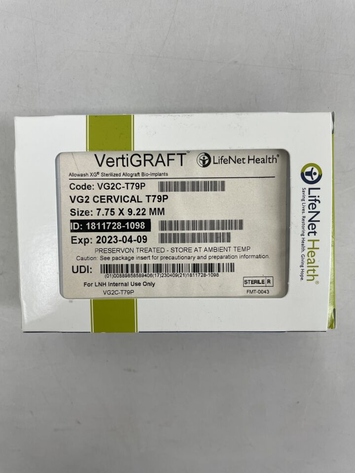 VG2C-T79P - LIFENET HEALTH - ALLOWASH XG Sterilized Allograft Bio-Implants 7.75 x 9.22mm, (BX/15) - ( Expiry Date: 2023-04-09 )