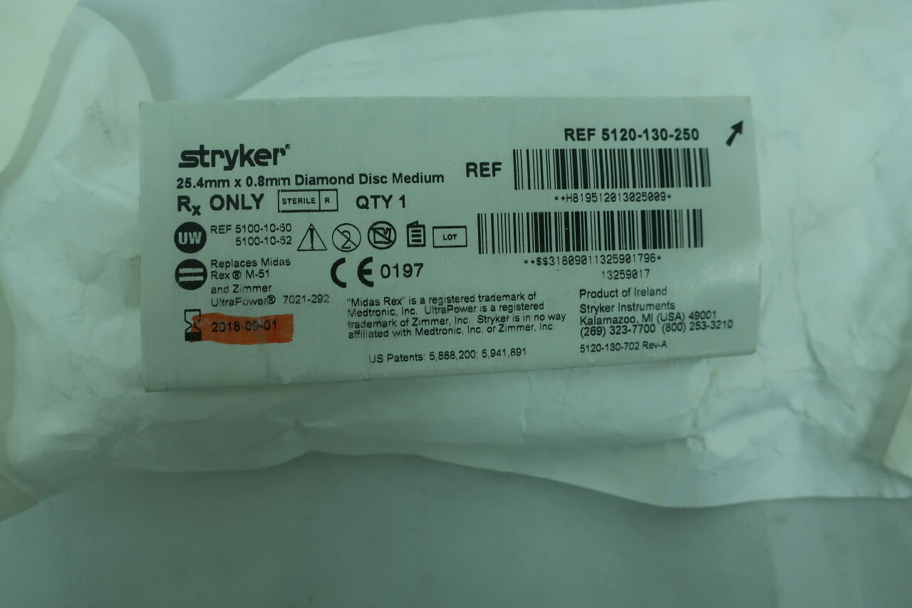 5120-130-250 - STRYKER - Diamond Disc Burr, 25.4 mm Head Diameter, (EA) - ( Expiry Date: 2023-05-01 )