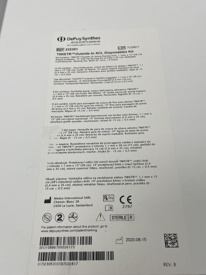 232301 - DEPUY - TWISTR Outside-In ACL Disposables Kit, (BX/1) - ( Expiry Date: 2023-05-31 )