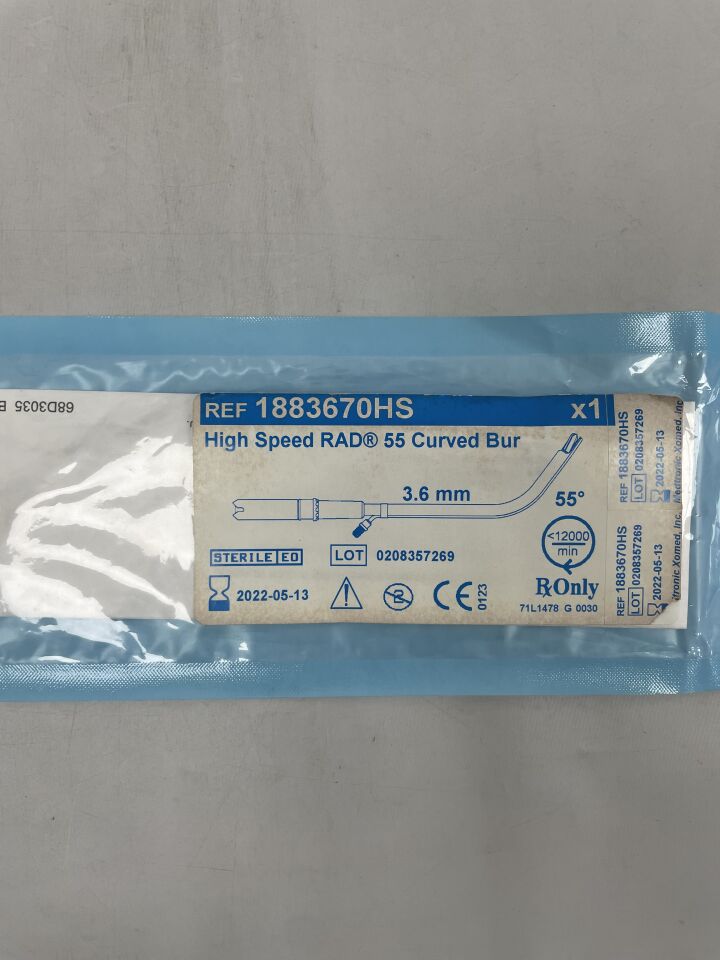 1883670HS - MEDTRONIC - HIGH SPEED RAD 55 CURVED BURR, 3.6mm, (EA) - ( Expiry Date: 2022-05-13 )