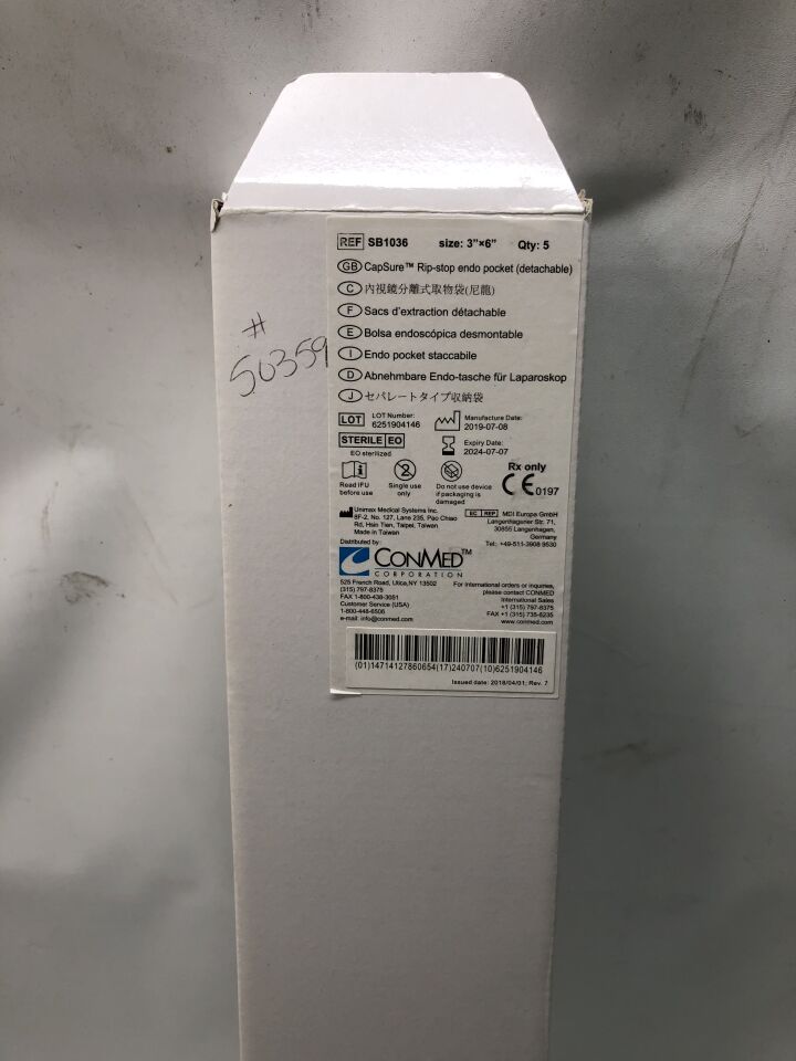 SB1036 - CONMED - CapSure Rip-Stop Endo Pocket, Detachable, 3in X 6in, (BX/5) - ( Expiry Date: 2024-07-07 )