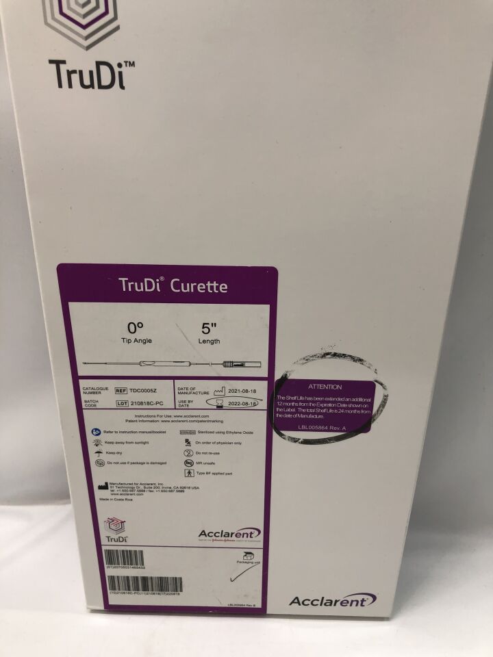 TDC0005Z - ACCLARENT - TruDi Curette, 0 degree tip angle, 5in length, (BX/1) - ( Expiry Date: 2022-08-18 )