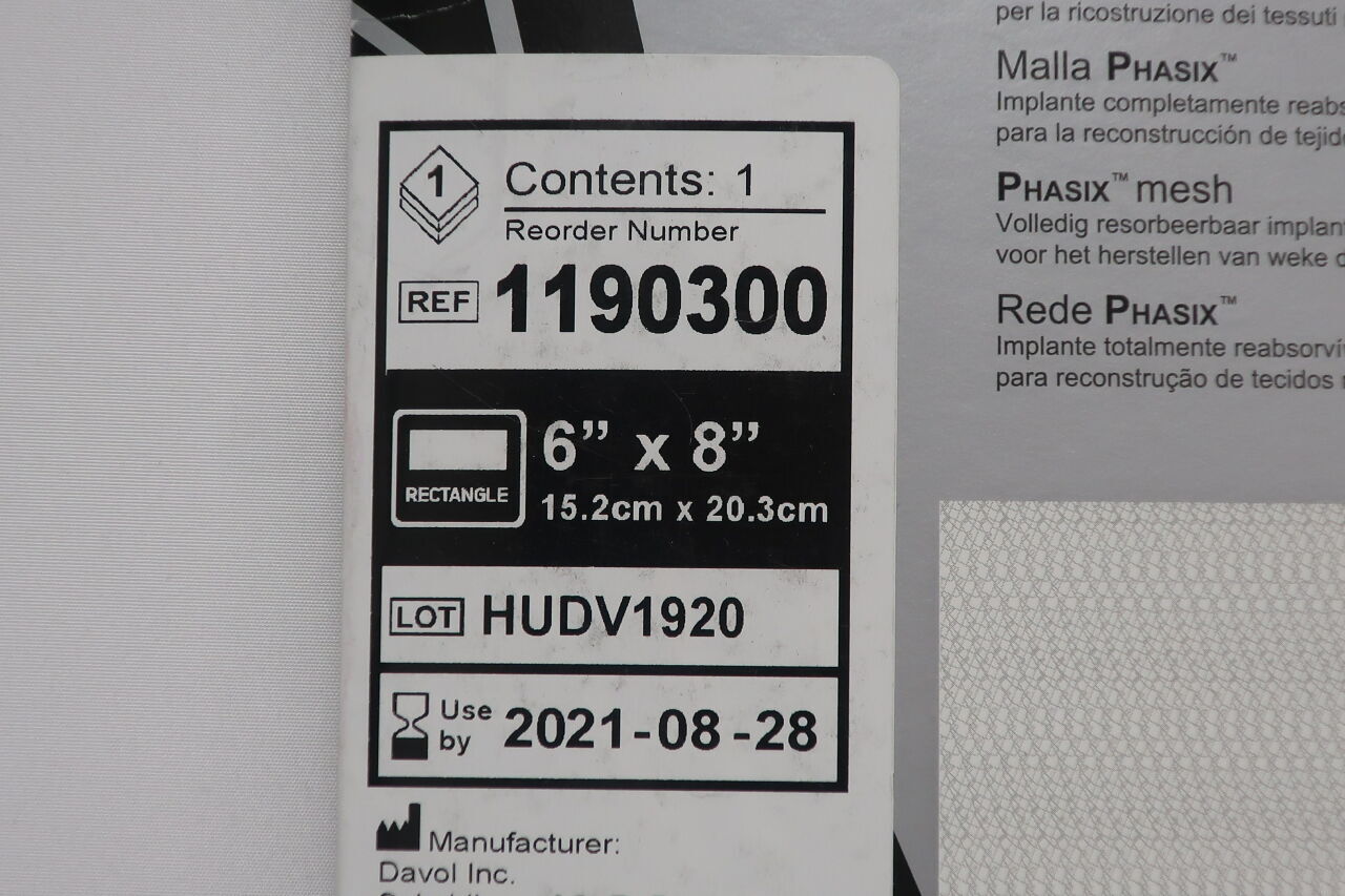 1190300 - BARD - Phasix Mesh Fully Resorbable Implant for Soft Tissue Reconstruction, 6in X 8in rectangle, () - ( Expiry Date: 2024-04-28 )