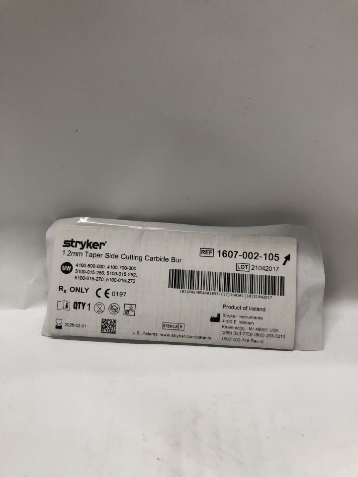 1607-002-105 - STRYKER - Taper Side Cutting Carbide Bur, 1.2mm , () - ( Expiry Date: 2021-07-01 )