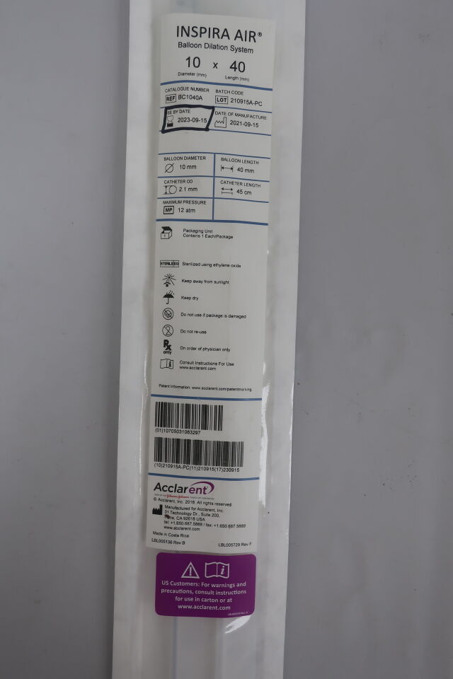 BC1040A - ACCLARENT - INSPIRA AIR BALLOON DILATION SYSTEM 10x40, () - ( Expiry Date: 2023-09-14 )