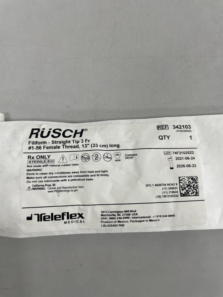 342103 - TELEFLEX - RUSCH Filiform 直頭針，3Fr，1-56 內螺紋，33cm，（EA）-（效期至：2026-06-23）