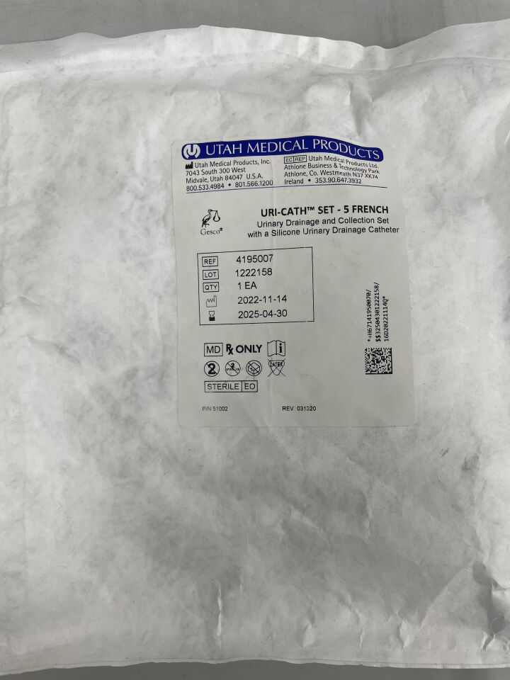 4195007  -  UTAH MEDICAL  -  Uri-Cath Set - 5 French, Urinary Drainage and Collection Set with a Silicone Uniary Drainage Catheter , ( EA )  -  ( Expiry Date : 2025-04-30 )