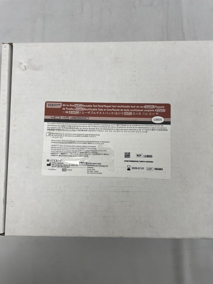 LCB035  -  STERIS  -  The VERIFY All-In-One STEAM Reusable Test Pack includes 1 test pack and 200 VERIFY STEAM Integrating Indicators. , ( BX/1 )  -  ( Expiry Date : 2028-07-01 )