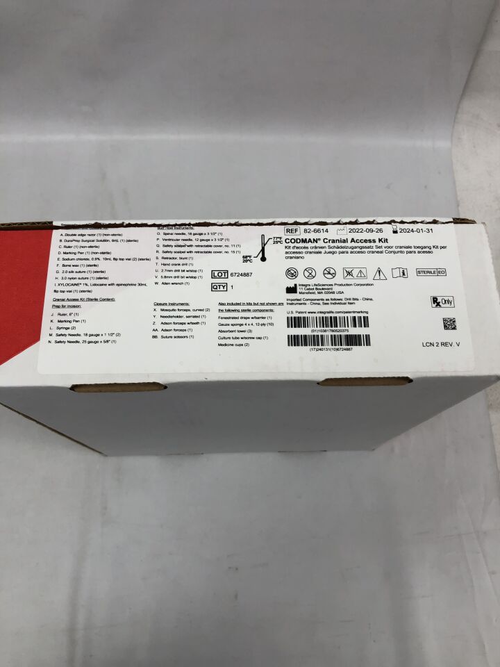 82-6614 - INTEGRA - Cranial Access Kit, with sodium chloride and XYLOCAINE, (BX/1) - ( Expiry Date: 2024-01-31 )