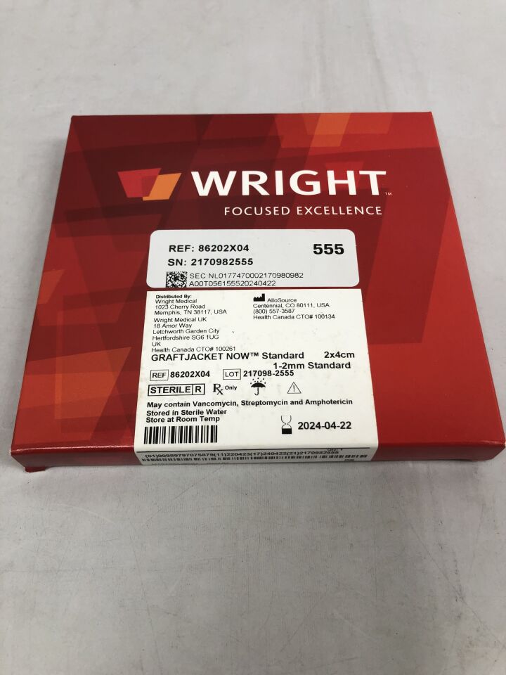 86202X04 - WRIGHT MEDICAL - GraftJacket NOW Standard, 1-2mm Standard, (BX/1) - ( Expiry Date: 2024-04-22 )
