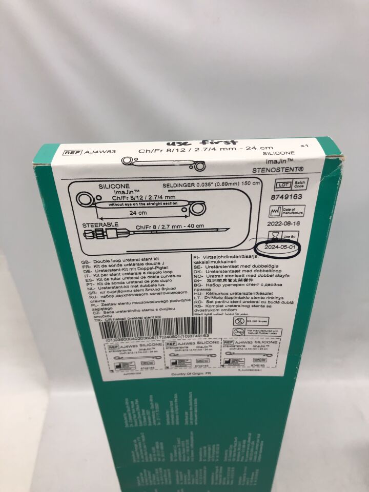 AJ4W83 - COLOPLAST - ImaJin Stenostent Silicone Ureteal Stent Kit w/Guidewire, 12F x 24cm, () - ( Expiry Date: 2024-05-01 )