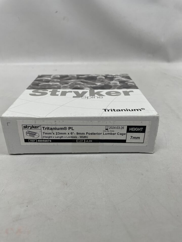 48950076 - STRYKER - Tritanium PL Posterior Lumbar Cage, 7 mm x 23mm x 9mm, (BX/1) - ( Expiry Date: 2024-03-26 )