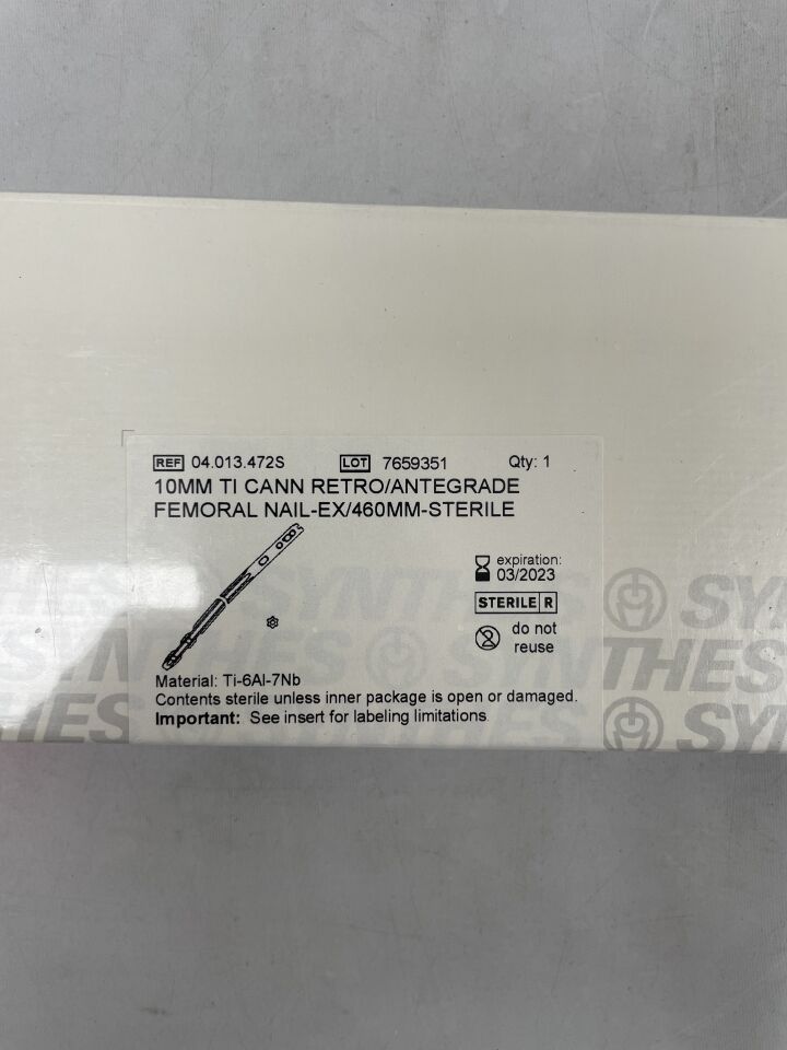 04.013.472S - SYNTHES - 10mm ti cann retro/antegrade femoral nail-ex/460mm-sterile, (BX/1) - ( Expiry Date: 2023-03-31 )