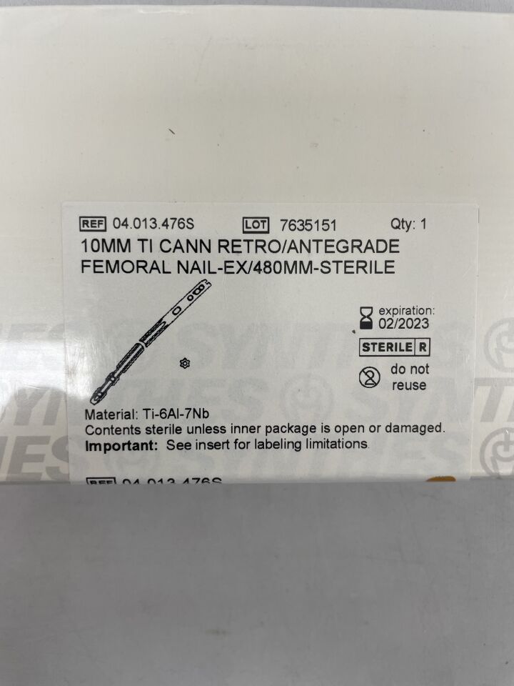 04.013.476S - SYNTHES - 10mm ti cann retro/antegrade femoral nail-ex/480mm-sterile, (BX/1) - ( Expiry Date: 2023-02-28 )