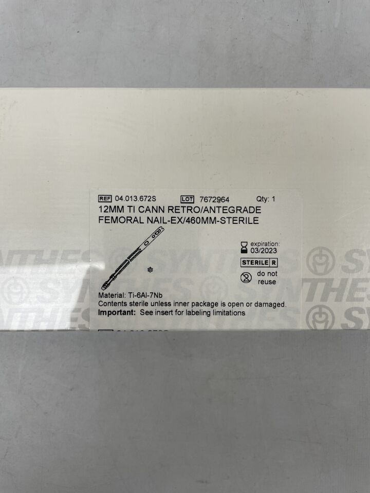 04.013.672S - SYNTHES - 12mm ti cann retro/antegrade femoral nail-ex/460mm-sterile, (BX/1) - ( Expiry Date: 2023-03-31 )