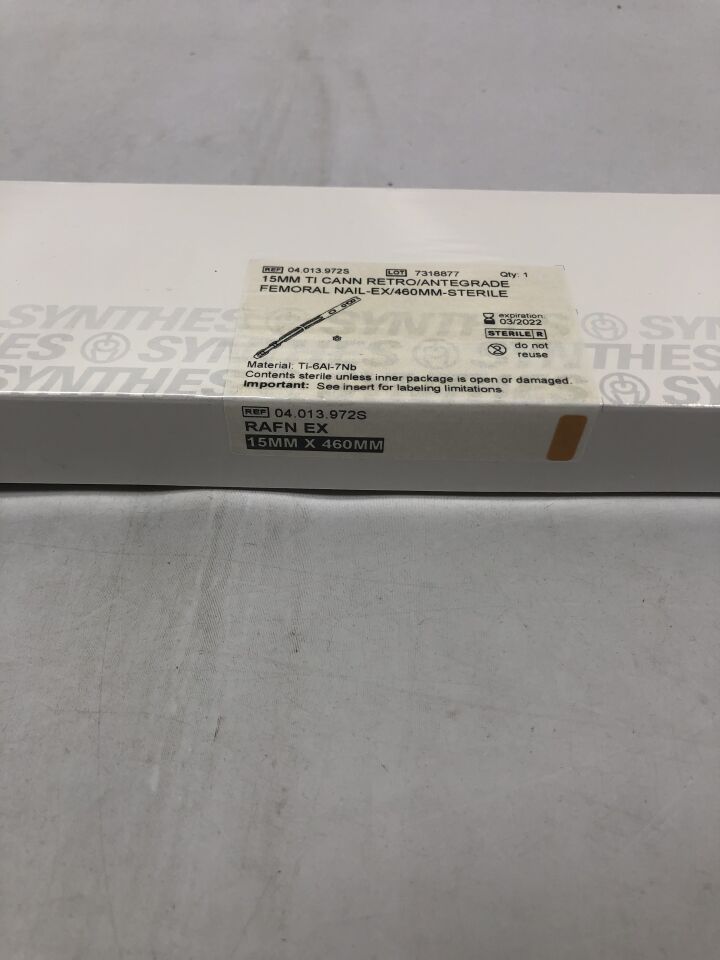 04.013.972S - SYNTHES - Titanium Cannulated Retro/Antegrade Femoral Nail, 15mm X 460mm, (BX/1) - ( Expiry Date: 2022-03-31 )