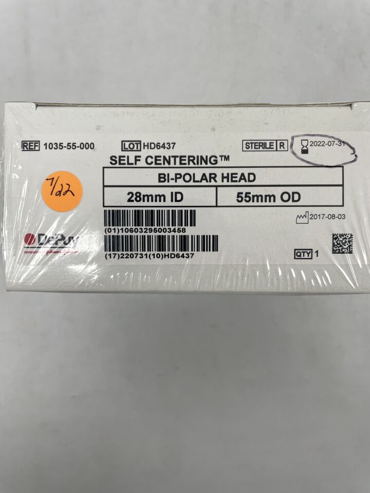 1035-55-000 - DEPUY - SELF CENTERING BI-POLAR HEAD 28mm ID 55mm OD, (BX/1) - ( Expiry Date: 2022-07-31 )