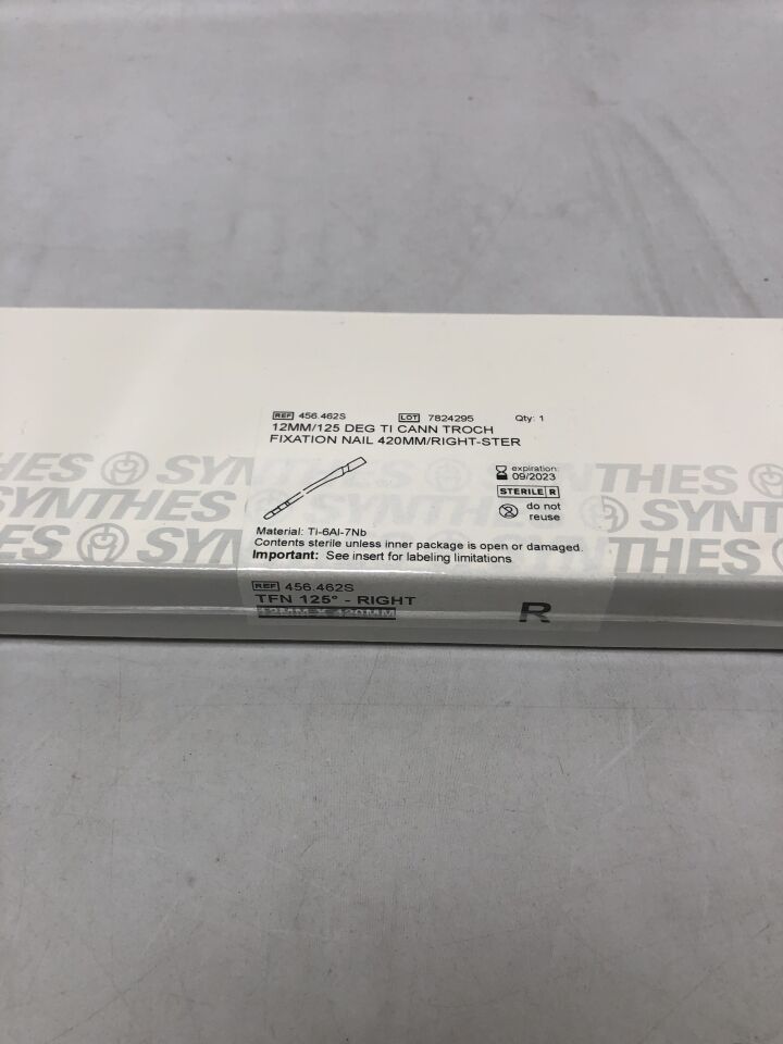 456.462S - SYNTHES - 125 Degree Titanium Cannulated Troch Fixation Nail, 12mm X 420mm, Right, (BX/1) - ( Expiry Date: 2023-09-30 )