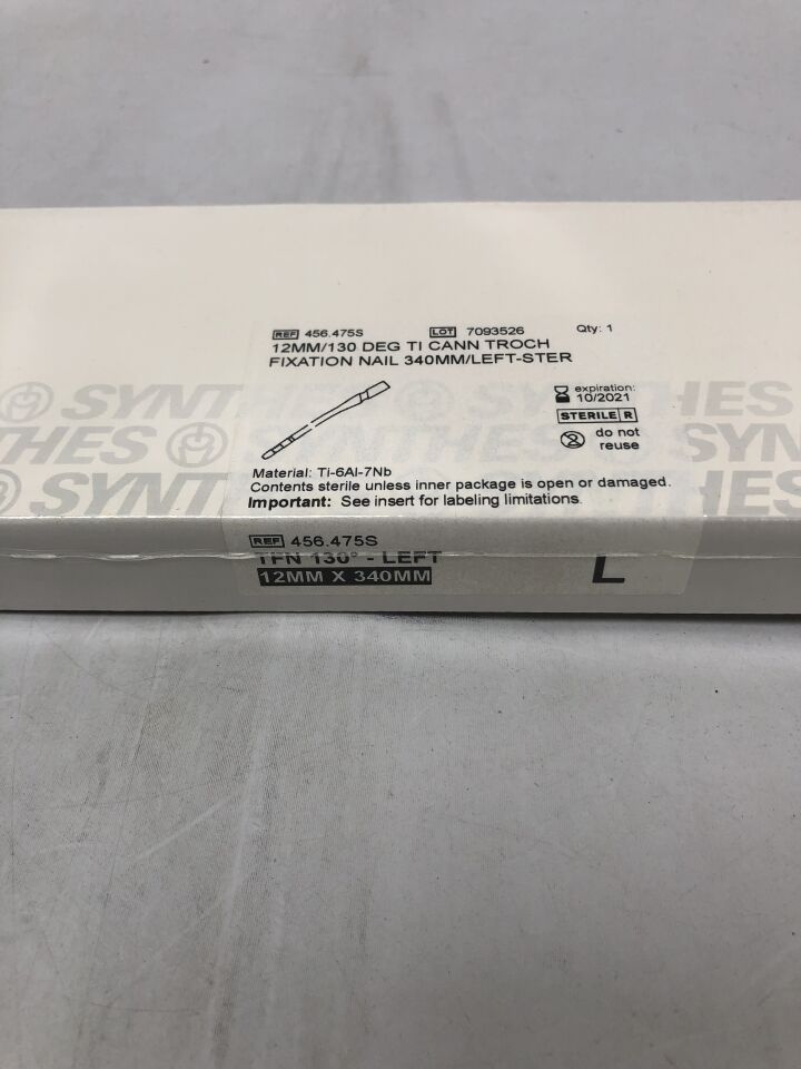 456.475S - SYNTHES - 130 Degree Titanium Cannulated Troch Fixation Nail, 12mm X 340mm, Left, (BX/1) - ( Expiry Date: 2021-10-31 )